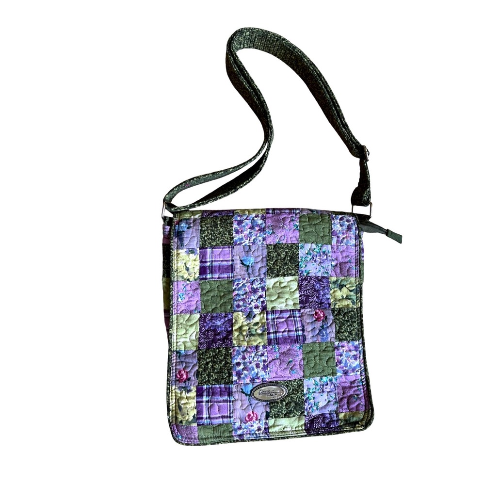 Donna Sharp Quilted Patchwork Crossbody Bag Purple Green Floral Messenger Purse